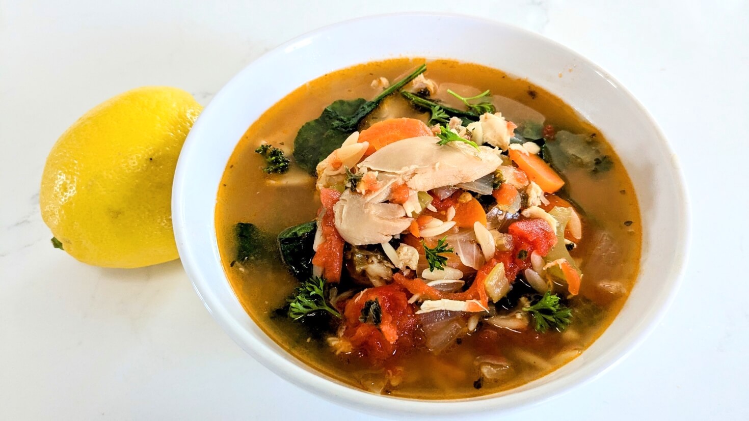 Italian Chicken Soup with Orzo, Tomato, and Leftover Roast Chicken