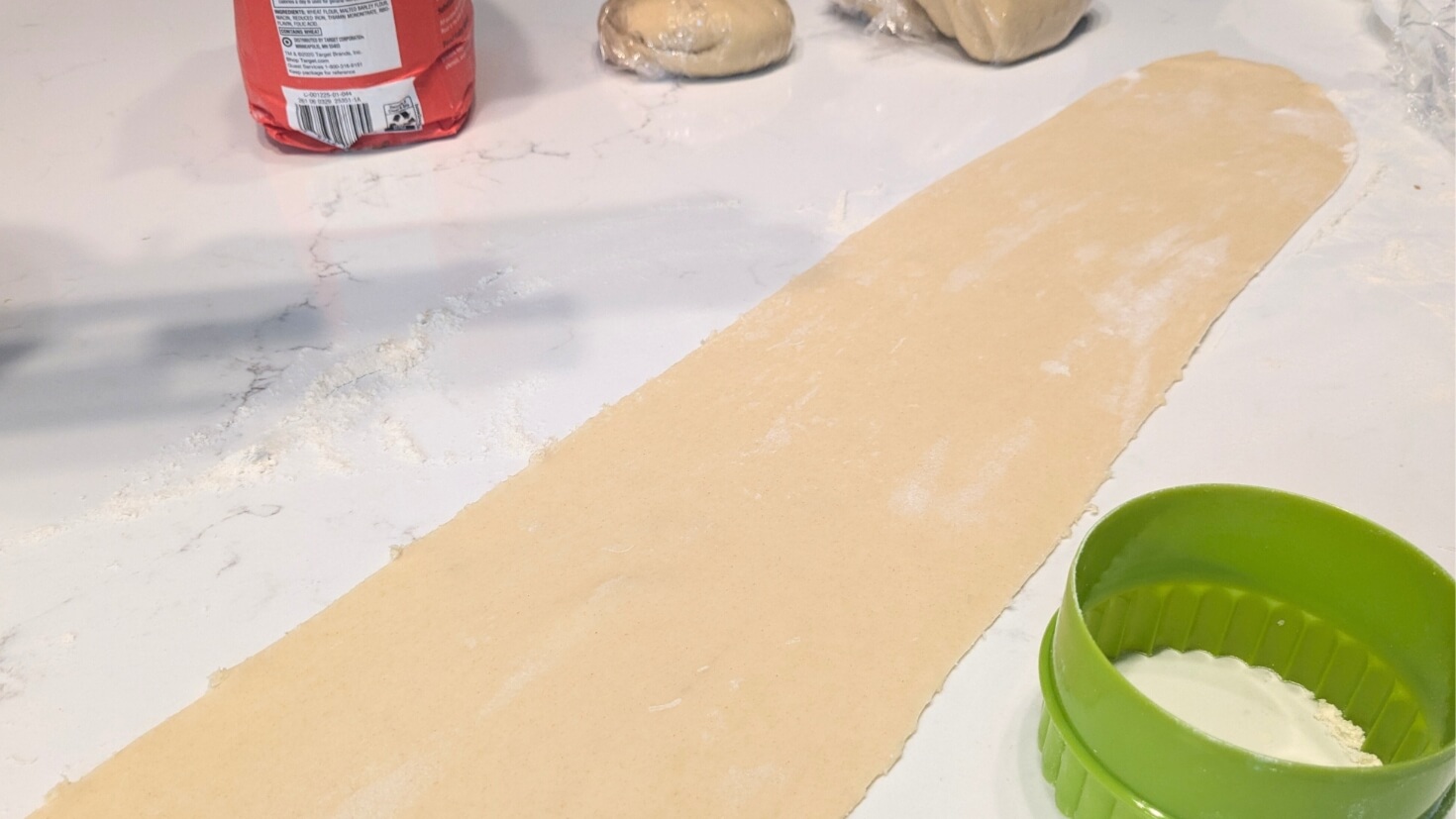 Sheet of varenyky dough rolled in pasta machine